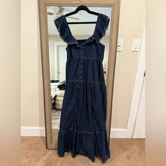 NEW Anthropologie Pilcro Sweetheart Flutter-Sleeve Denim Buttondown Dress 1X - Picture 5 of 6